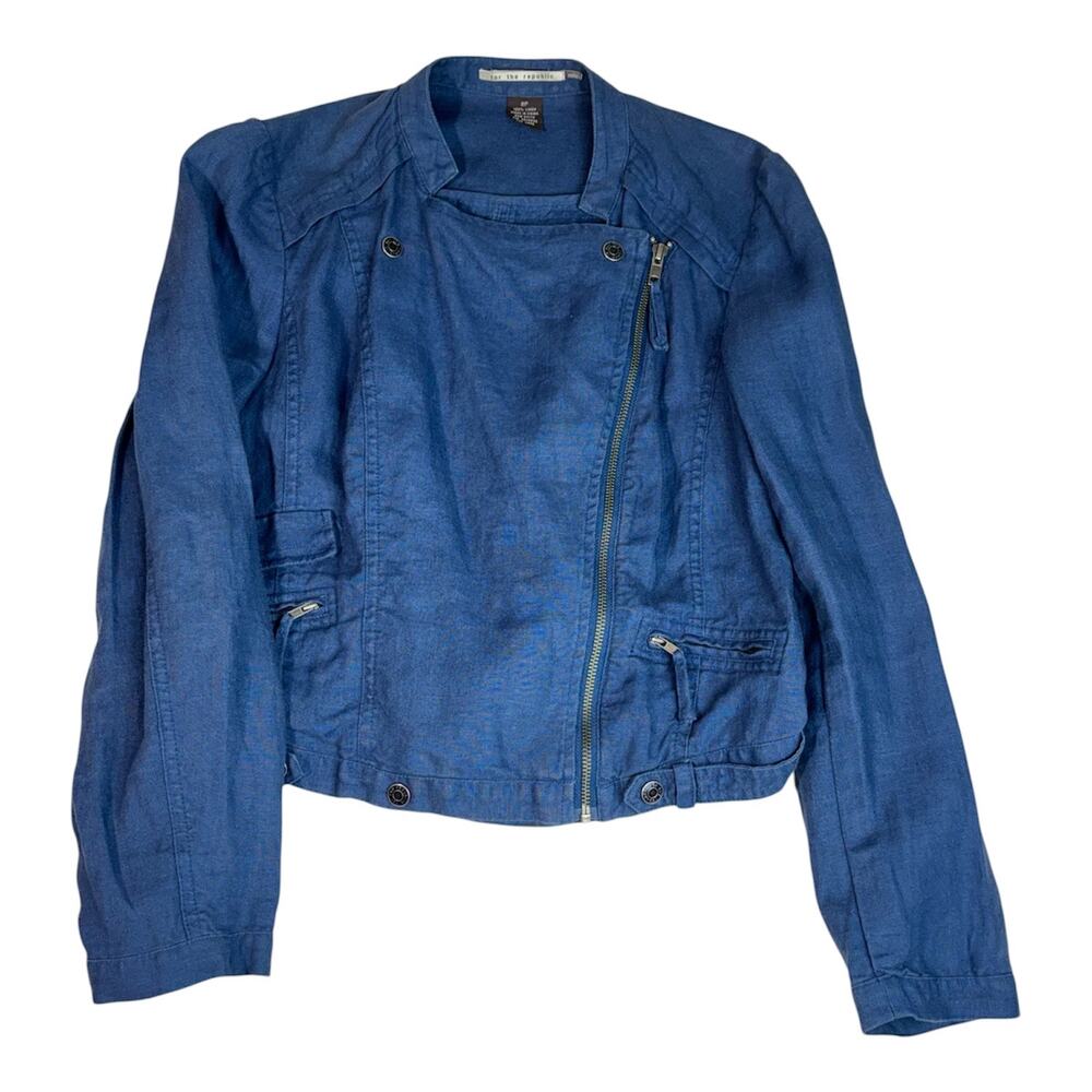 FOR THE REPUBLIC WOMEN'S 100% LINEN CROPPED BLUE JACKET
MOTO SILHOUETTE PETITE 8